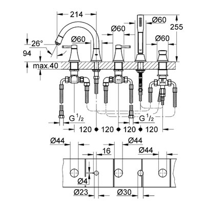 Смеситель Grohe Grandera 19919000 на борт ванны