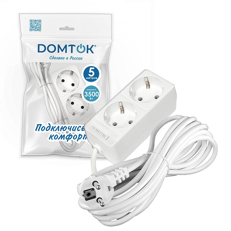 Удлинитель 2х5м с заземл. 16А IP20 3.5кВт ПВС 3х1 бел. DOMTOK 2387