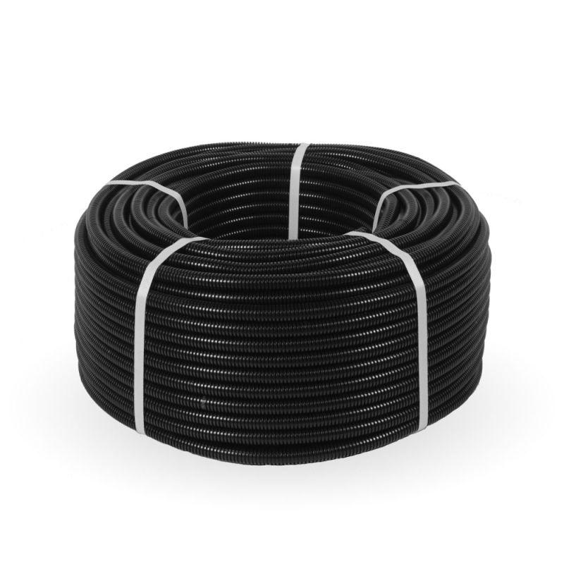 Труба гофрированная двустенная ПНД d16мм с протяжкой безгалоген. (HF) черн. (уп.50м) Строитель Промрукав PR02.0388