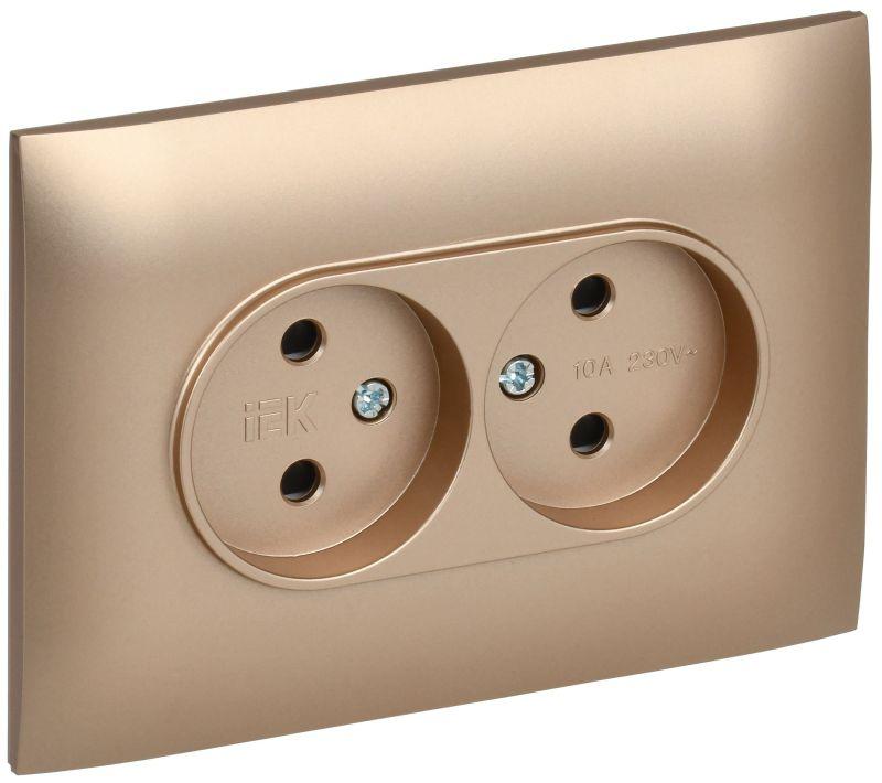 Розетка 2-м SKANDY 10А без заземл. защ. шторки в сборе SK-R09Sa песочн. IEK SK-R23-10-K98-F