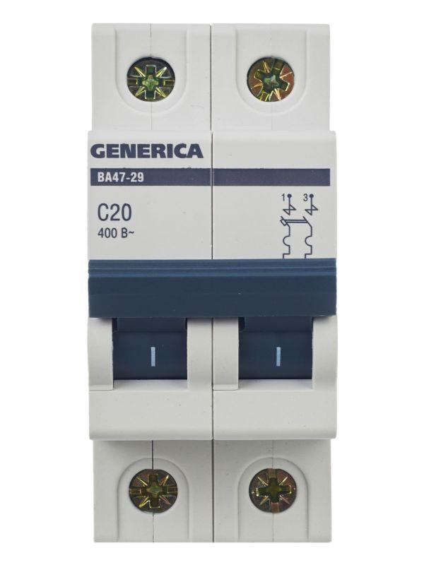 Выключатель автоматический модульный 2п C 20А 4.5кА ВА47-29 GENERICA MVA25-2-020-C