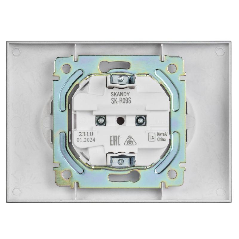 Розетка 2-м SKANDY 10А без заземл. защ. шторки в сборе SK-R09S серебр. IEK SK-R23-10-K23-F