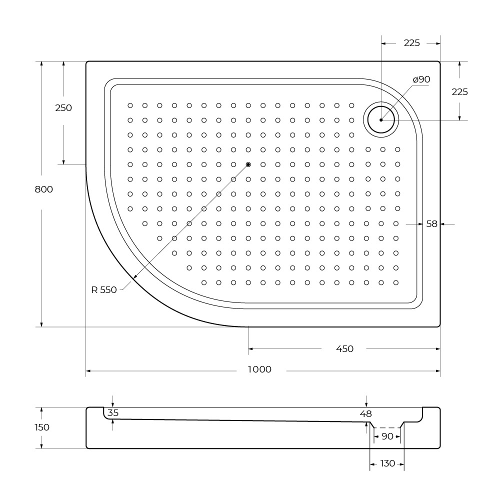 Акриловый поддон BelBagno TRAY-BB-RH-100/80-550-15-W-R