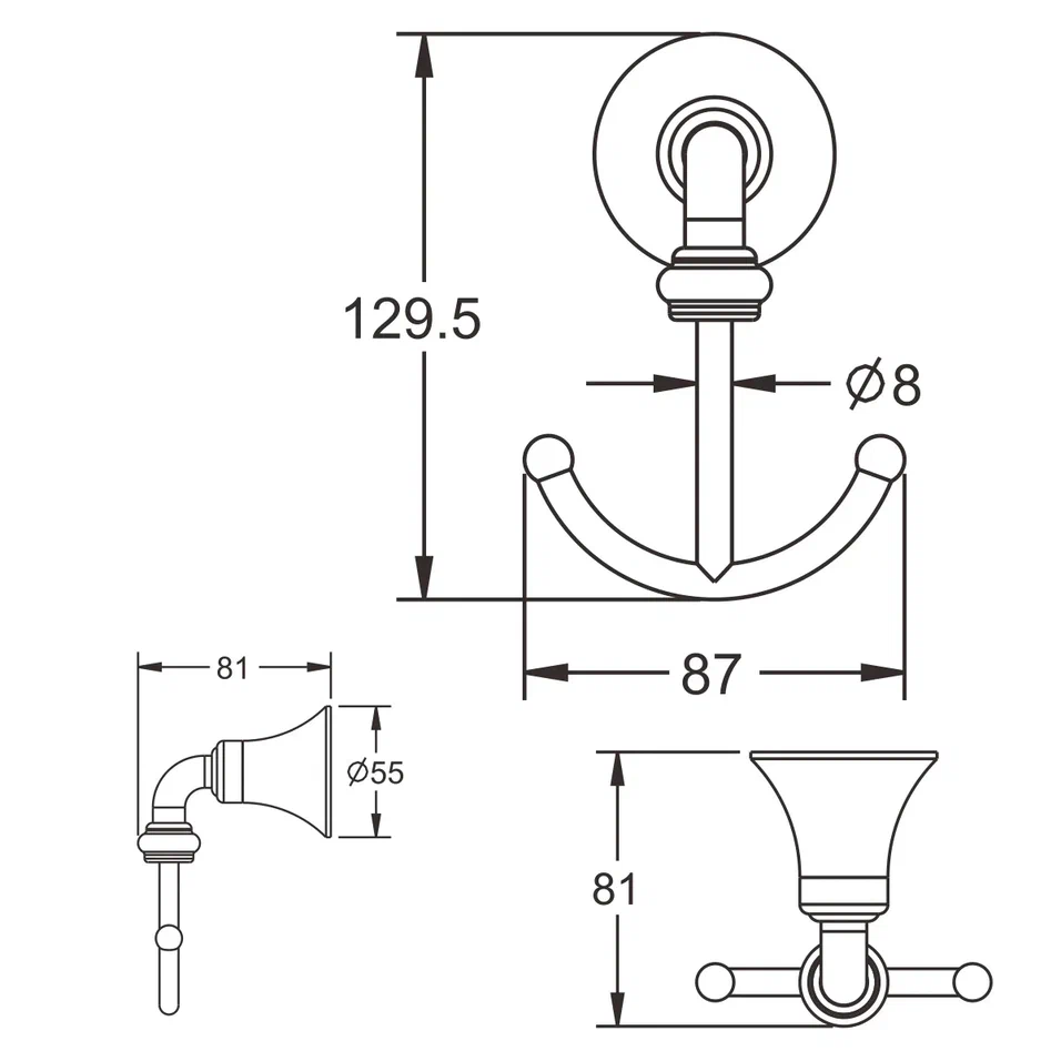 Крючок для ванной комнаты двойной Rose RG1221, хром