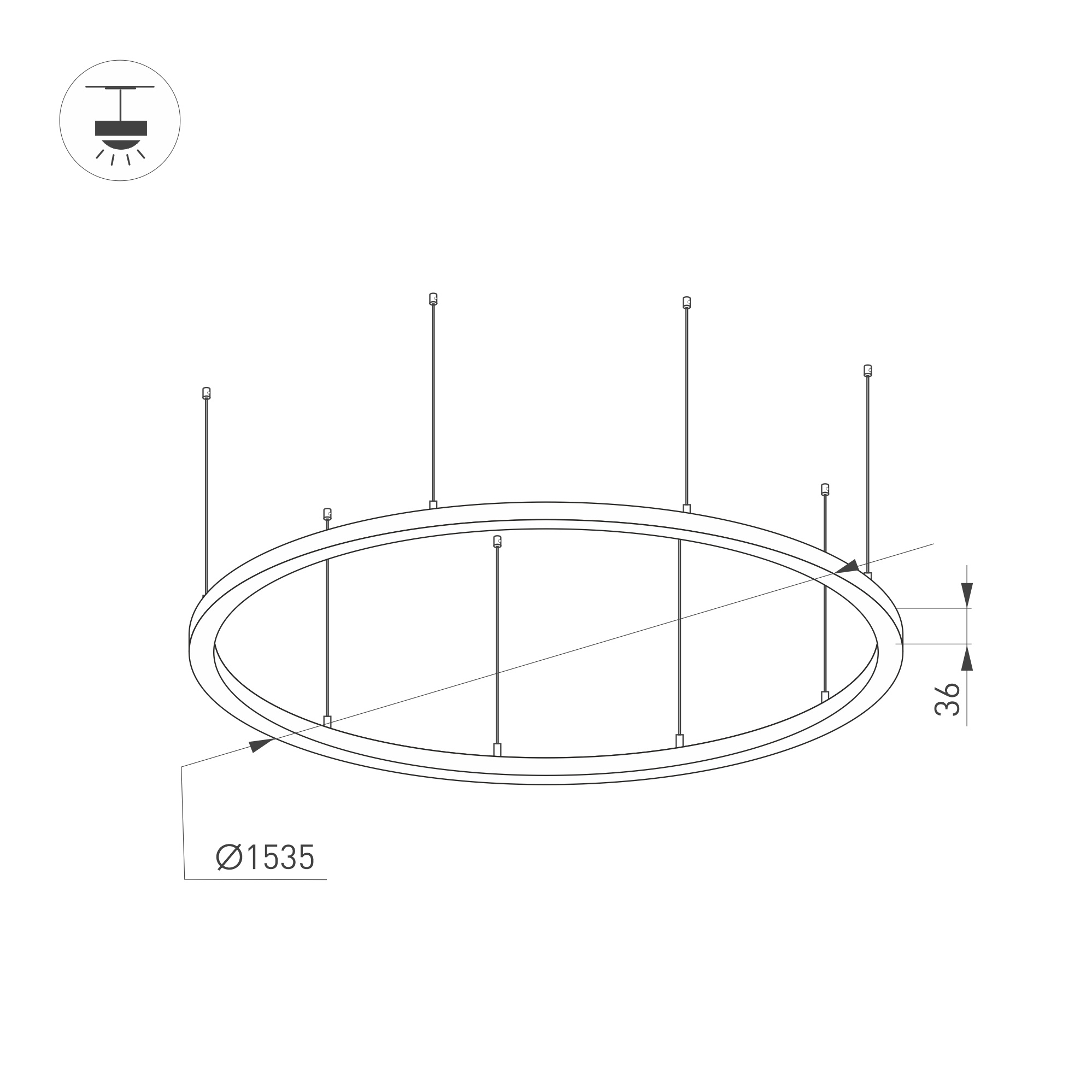 Светильник SP-LINE-HANG-ARC-O3535-D1500-124W Warm3000 (BLACK, 230V) (металл)