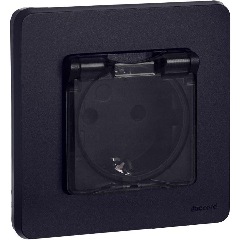 Розетка 1-м СП Inspiria 16А IP44 250В 2P+E защ. шторки с крышкой немецк. стандарт механизм антрацит IEK 673743