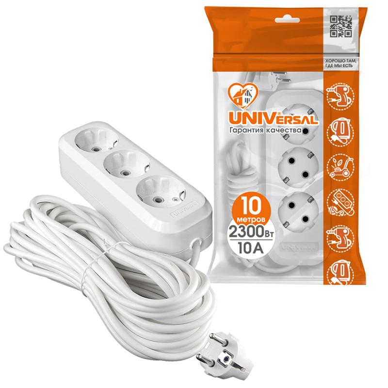 Удлинитель 3х10м с заземл. 10А IP20 У10-554 ПВС 3х1 UNIVersal 554-10