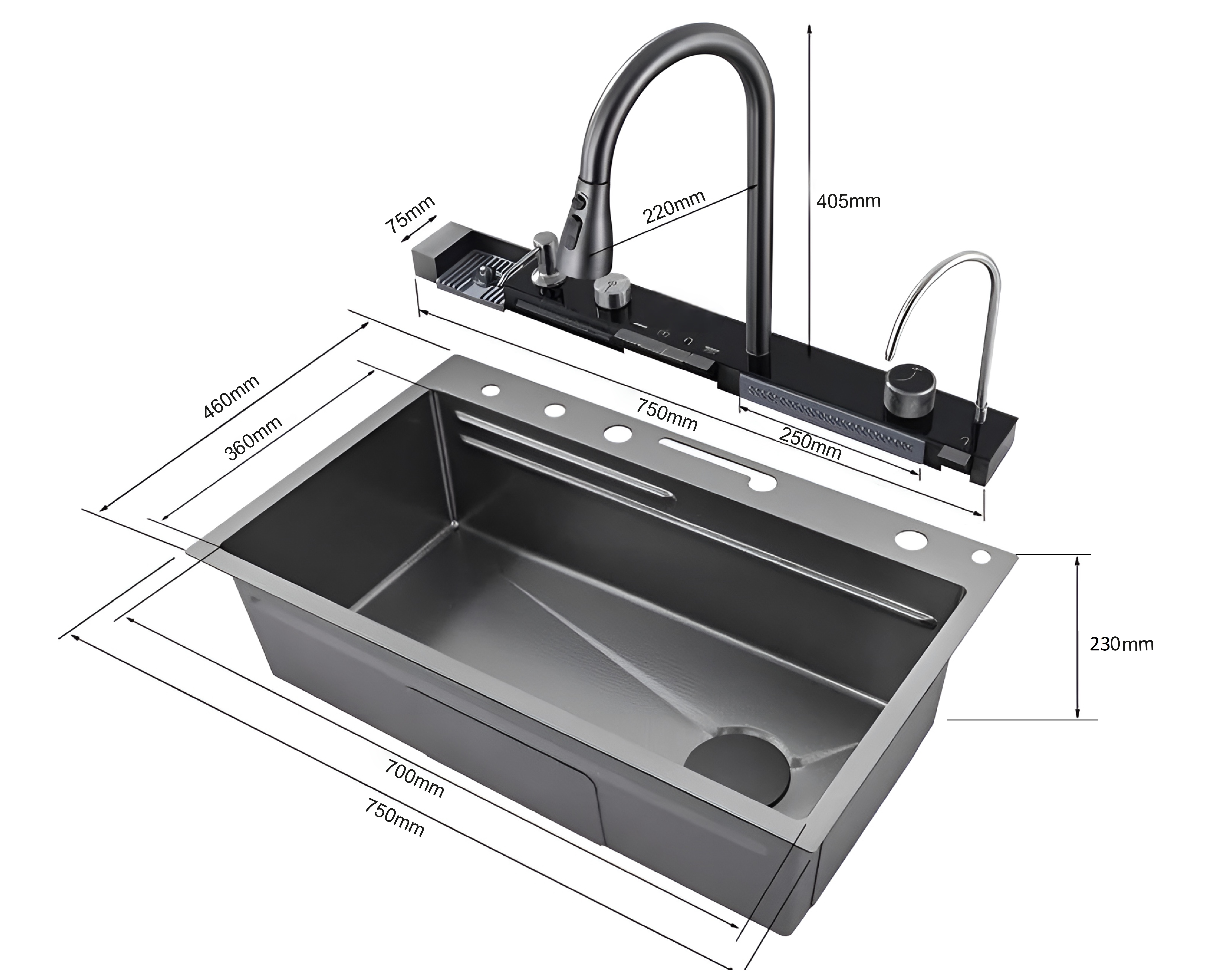 Многофункциональная мойка GLORIA Nano Gold (золото) из нержавеющей стали, кухонная (750х460х230) Ceruttispa