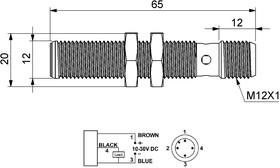 Датчик индуктивный (PNP-НО) разъем M12х3 (расс. сраб. 2мх30В DC IP67 EMAS SIM12FM1PSX