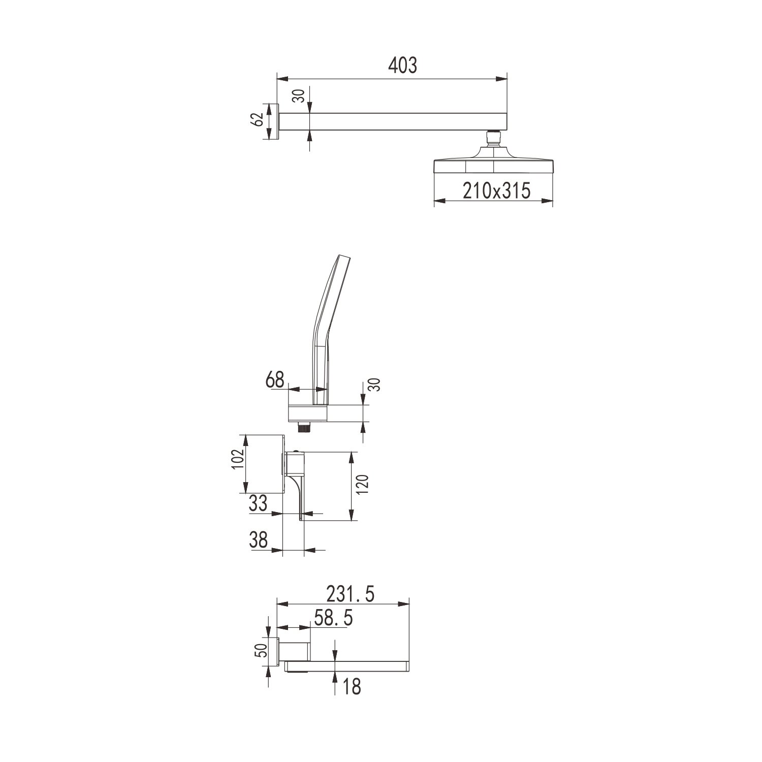 Душевая система встраиваемая Rose R1035, хром