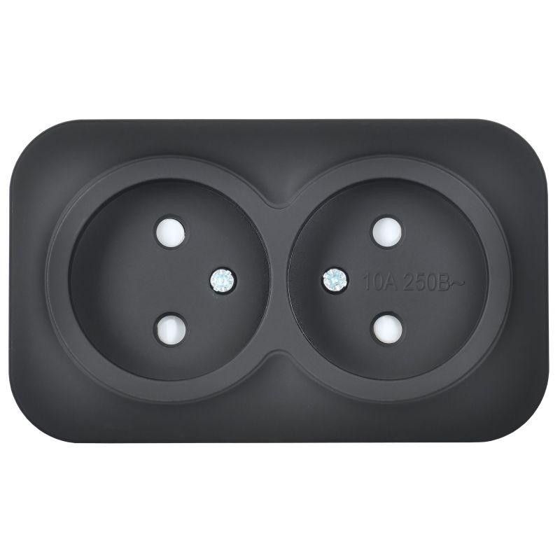 Розетка 2-м ОП GLORY РСш22-2-ХЧм 10А без заземл. защ. шторки черн. матов. IEK ERH23-K02M-10