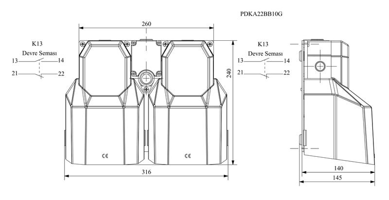 Педаль двойная (1НО+1НЗ) + (1НО+1НЗ) с защитным кожухом (алюм.) сер. цвета основание для рукояти (250В AC 4А) IP65 EMAS PDKA22BB10G