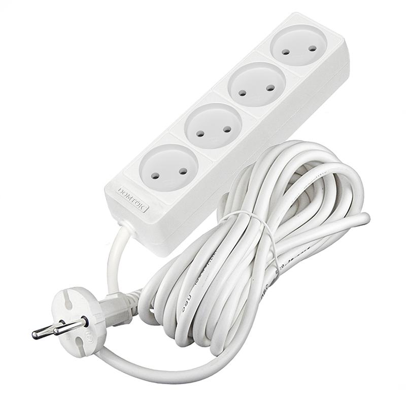 Удлинитель 4х7м без заземл. 10А IP20 2.2кВт ПВС 2х1 бел. DOMTOK 2358