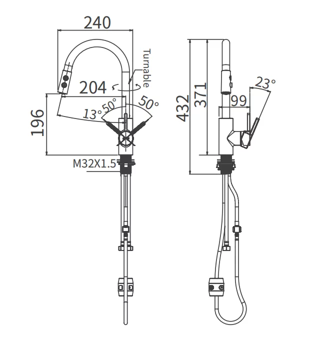 Смеситель для кухни ARROW AG4506 с выдвижным изливом, хром