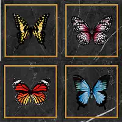 Декор Victorian Marble Black-Gold Butterfly Gls 7R 20х20