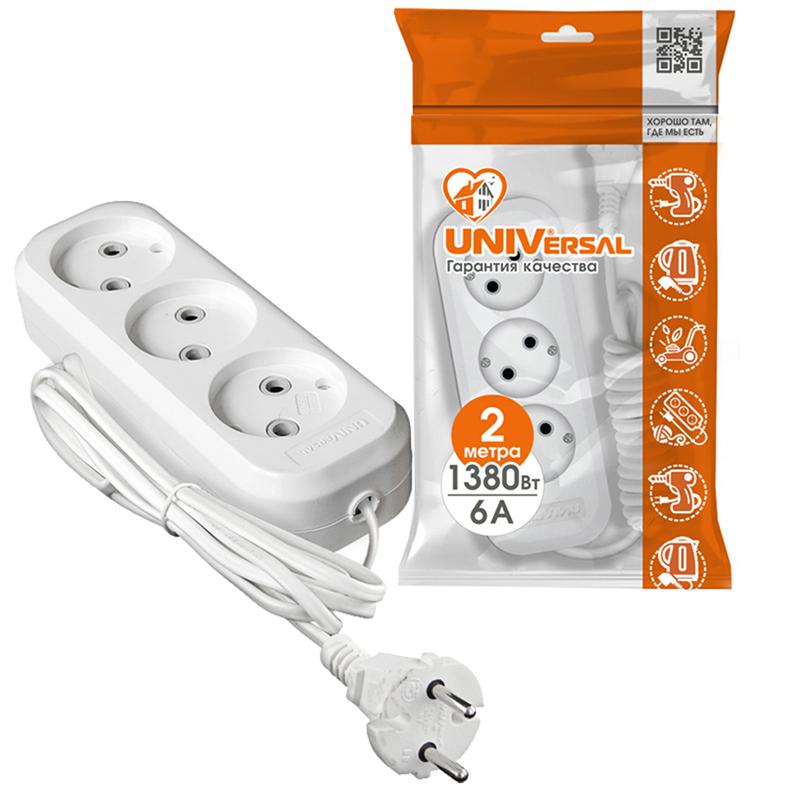 Удлинитель 3х2м без заземл. 6А IP20 У6-639 ШВВП 2х0.75 UNIVersal 9631932
