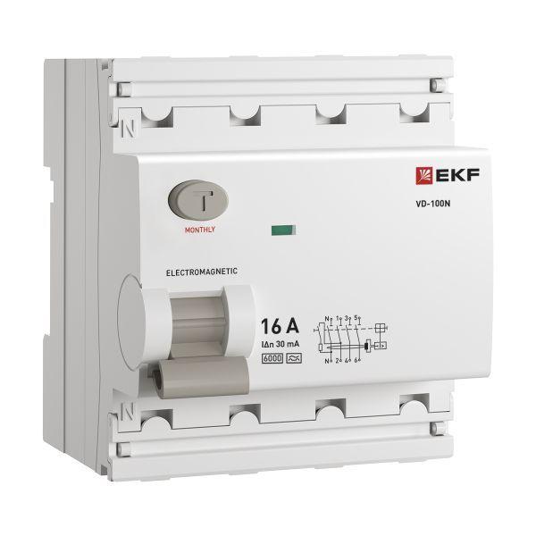 Выключатель дифференциального тока 4п 16А 30мА тип A 6кА ВД-100N электромех. PROxima EKF E1046MA1630