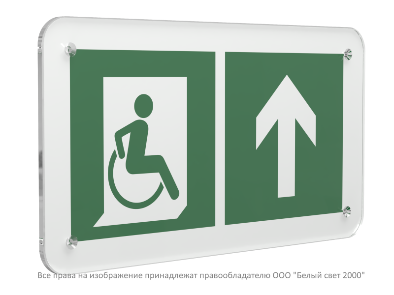 Знак безопасности PS-33186.E69"Напр. движения к эвакуац. выходу МГН прямо" Белый свет a32888