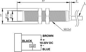 Датчик индуктивный (PNP-НО) кабель 2мх4мм 400Гц) выступающий 10-30В DC IP67 EMAS SIM12NM1PC2
