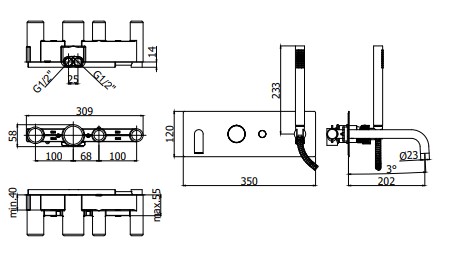 Смеситель для ванны Paffoni JO JO001NO встраиваемый на 2 выхода Черный матовый