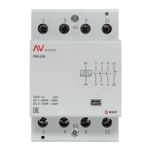 Контактор модульный КМ 63А 3NO+1NC 230В AC (3 мод.) AVERES EKF km-av-3-63-31-230V