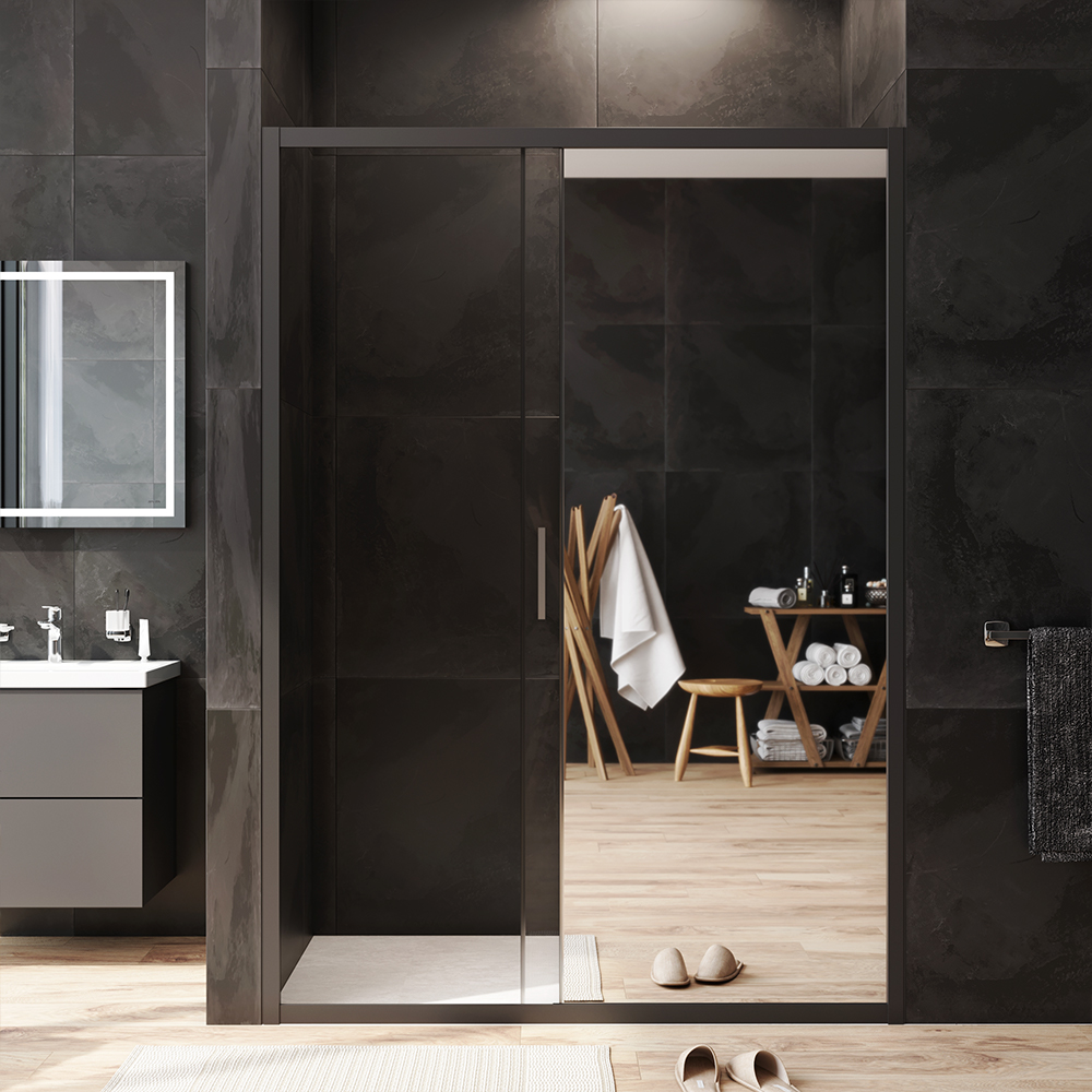 W90G-140-1-195MMir Gem Solo Дверь душевая 140х195, стекло зеркальное, профиль матовый хром