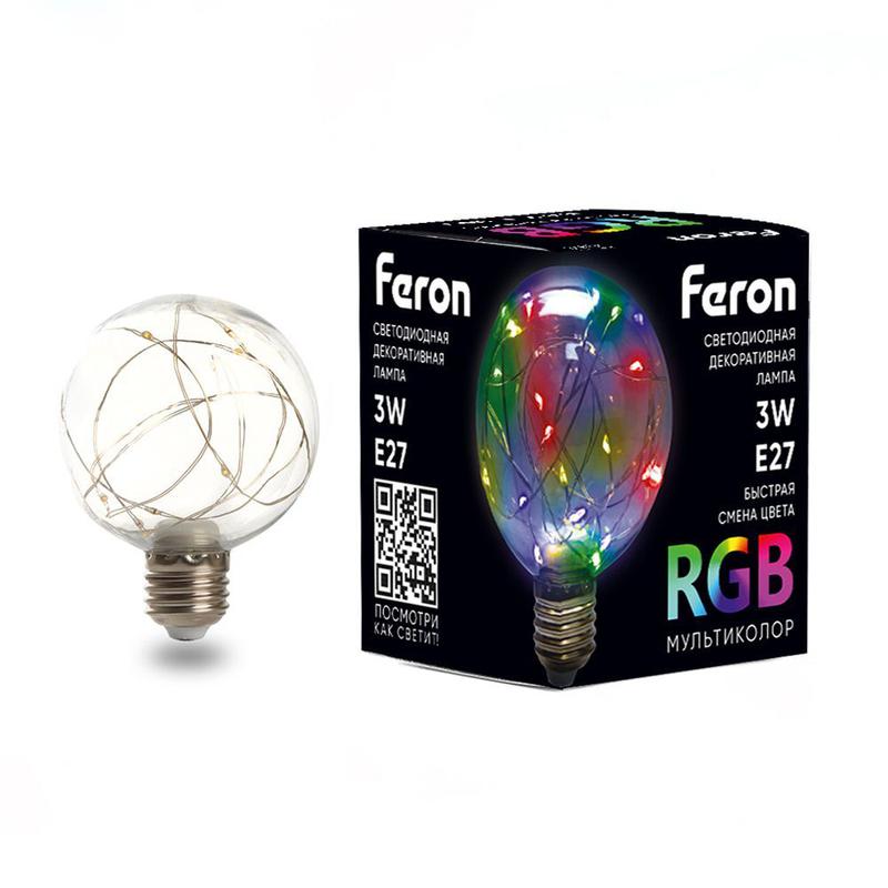 Лампа светодиодная 3Вт 230В E27 RGB G80 LB-381 FERON 41676