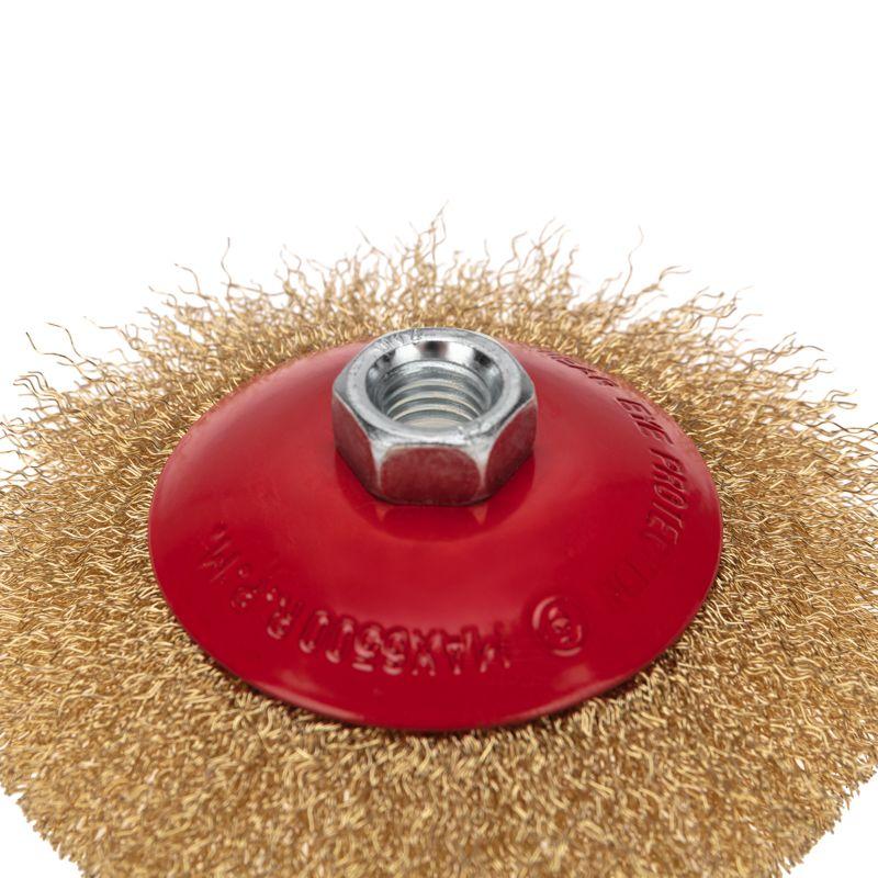 Щетка коническая для УШМ витая латунированная проволока 125мм М14 Kranz KR-91-1207