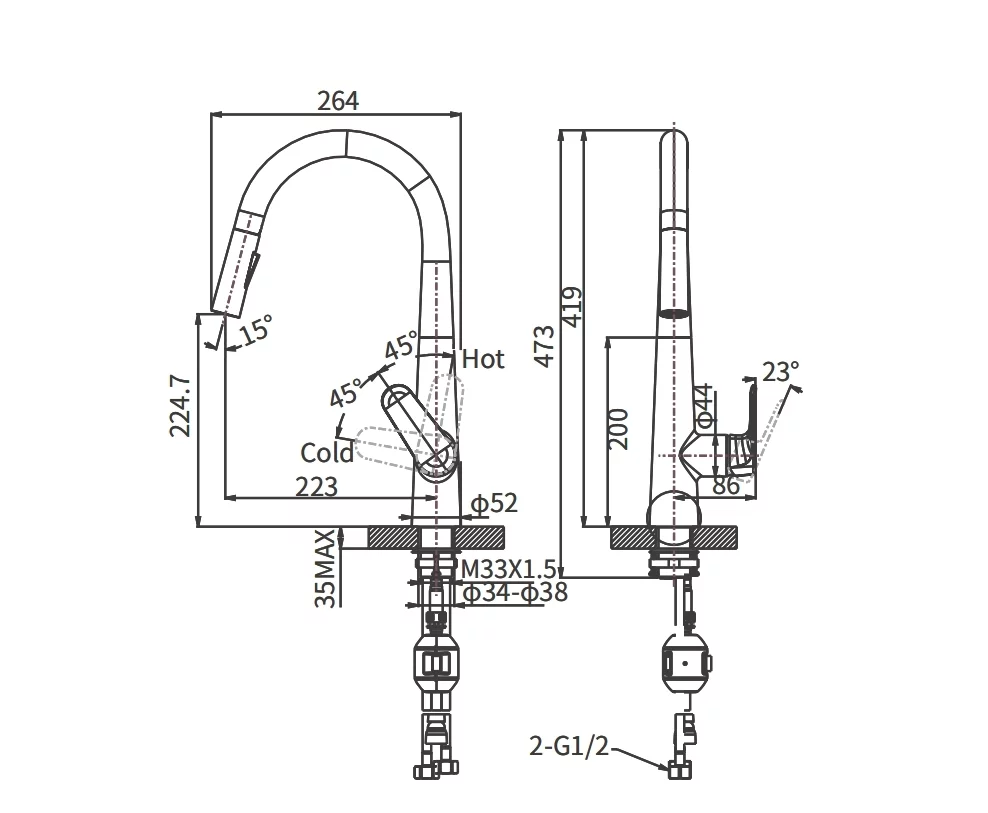 Смеситель для кухни ARROW AG4519CP, хром