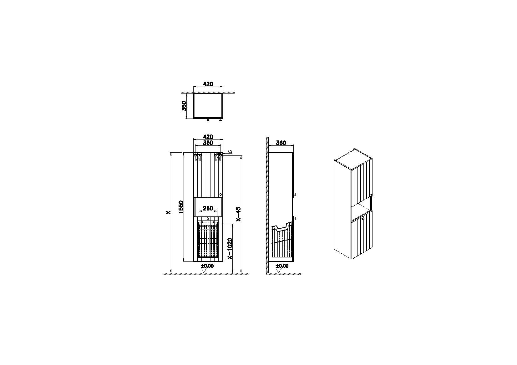 Пенал высокий Root Groove 40 см с корзиной для белья, матовый серый, левосторонний, 69095