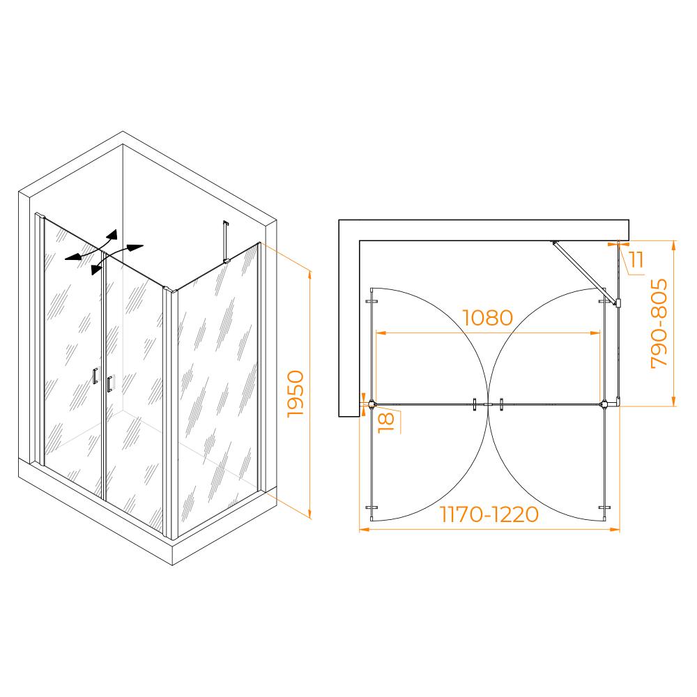 Душевой уголок RGW PA-144B (PA-104B+Z-050-2B+O-204B), 060814428-14