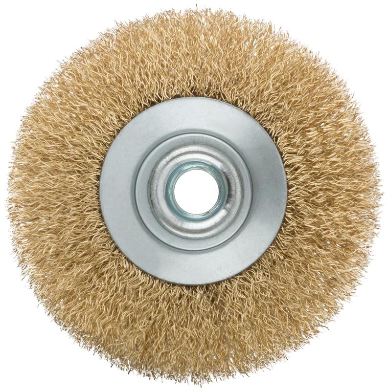 Корщетка тип "колесо" с наклоном гайка М14 стальная волнистая латунированная проволока 100мм MOS 38926М