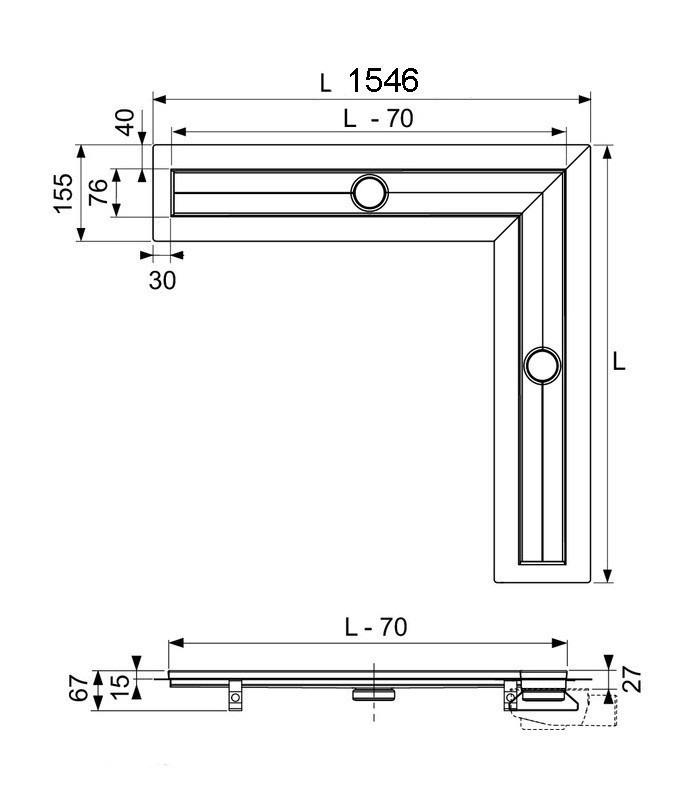 Душевой лоток TECE drain line Seal System 611500 150х150 см угловой