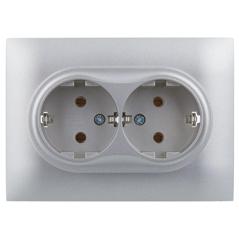 Розетка 2-м SKANDY 16А с заземл. без защ. шторок в сборе SK-R08S серебр. IEK SK-R21-16-K23-F