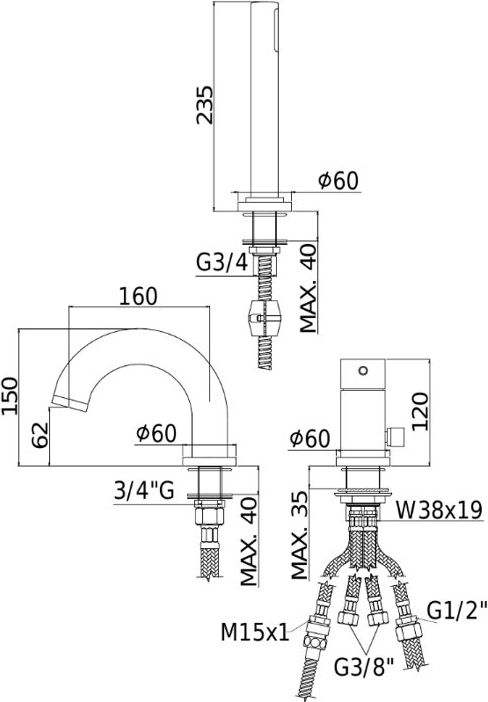 Смеситель на борт ванны Paffoni Light LIG040LCR