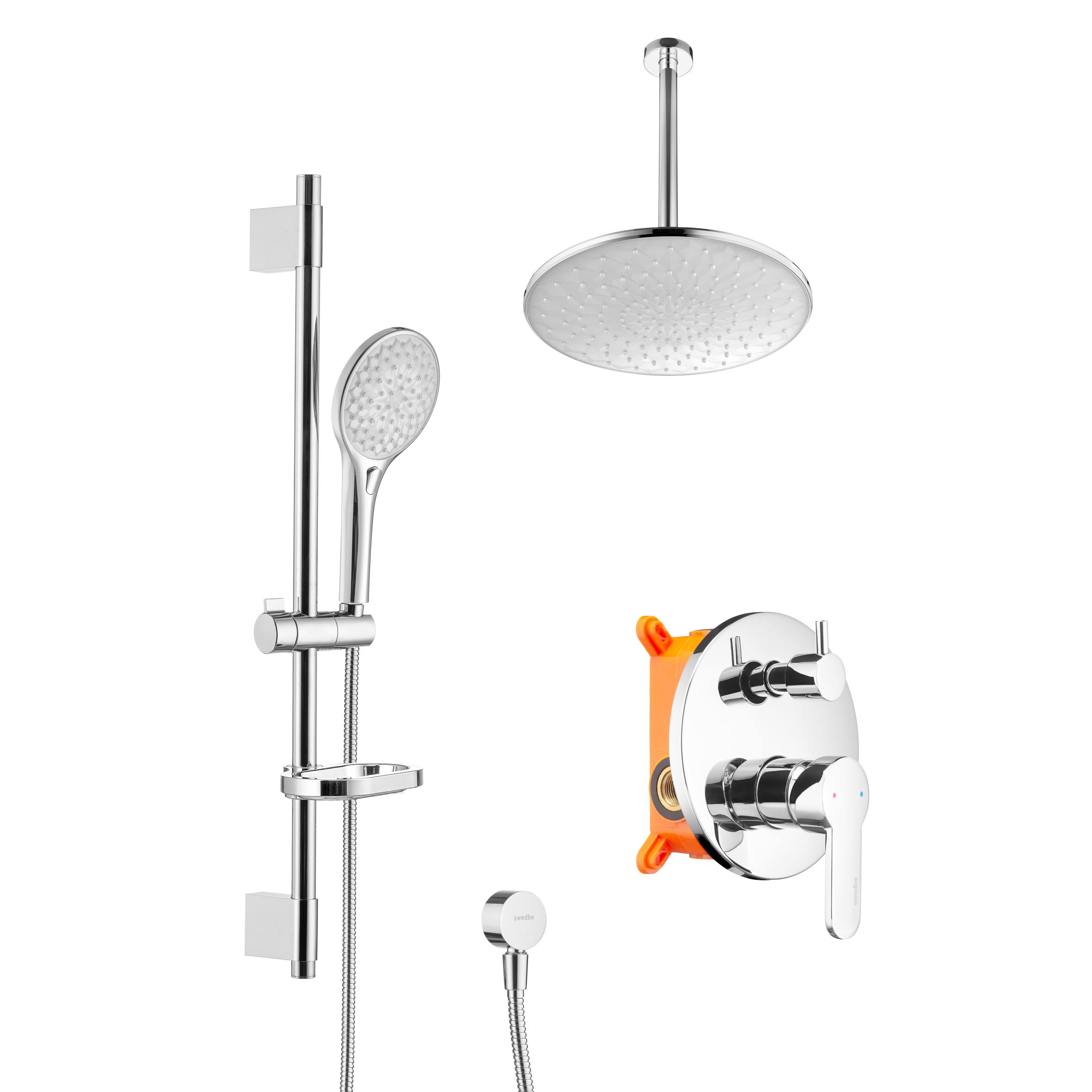 Душевой комплект со встраиваемым смесителем (с монтажным боксом) и верхним душем Swedbe Platta 5537