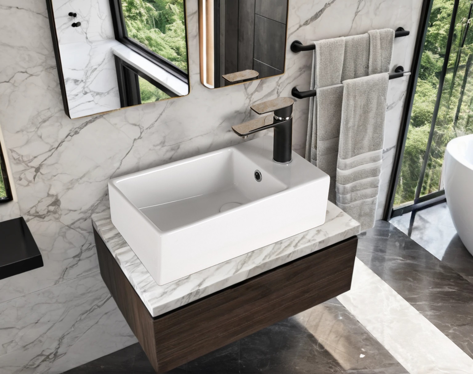 Раковина CR7098D накладная, белая, прямоугольная, с ответстием под смеситель 480х240х140 Ceruttispa