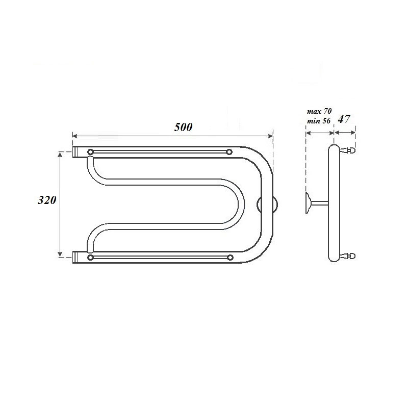 Полотенцесушитель водяной Point PN21335P 320x500 Фокстрот с полкой, хром