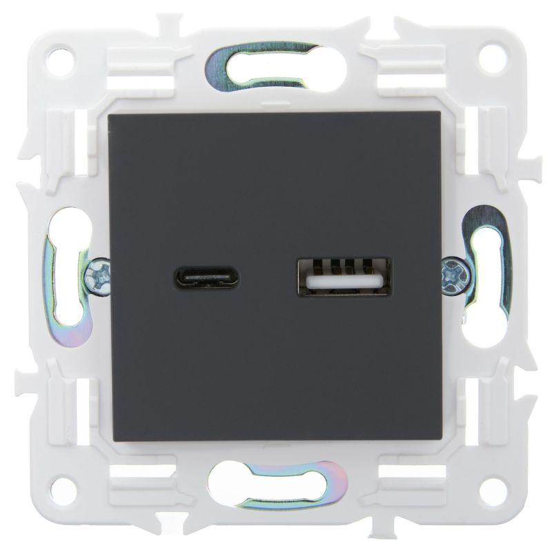 Розетка USB A+C 3.1А SKANDY SK-R14G графит IEK SK-U22-D31-K53