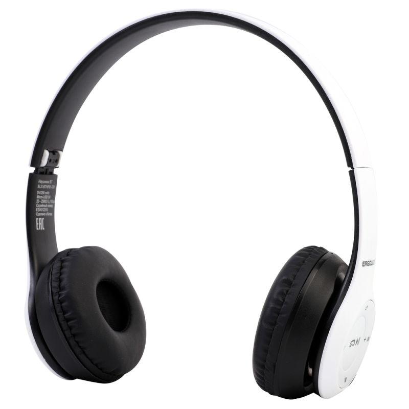 Наушники накладные с микрофоном беспроводные ELX-BTHP01-C01 FM MP3 коробка бел. ERGOLUX 15356