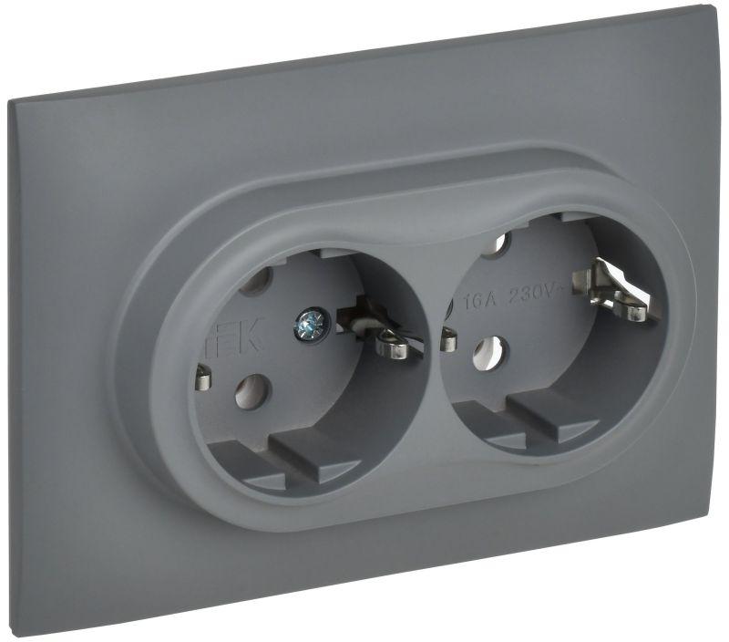Розетка 2-м SKANDY 16А с заземл. без защ. шторок в сборе SK-R08Gr сер. IEK SK-R21-16-K03-F