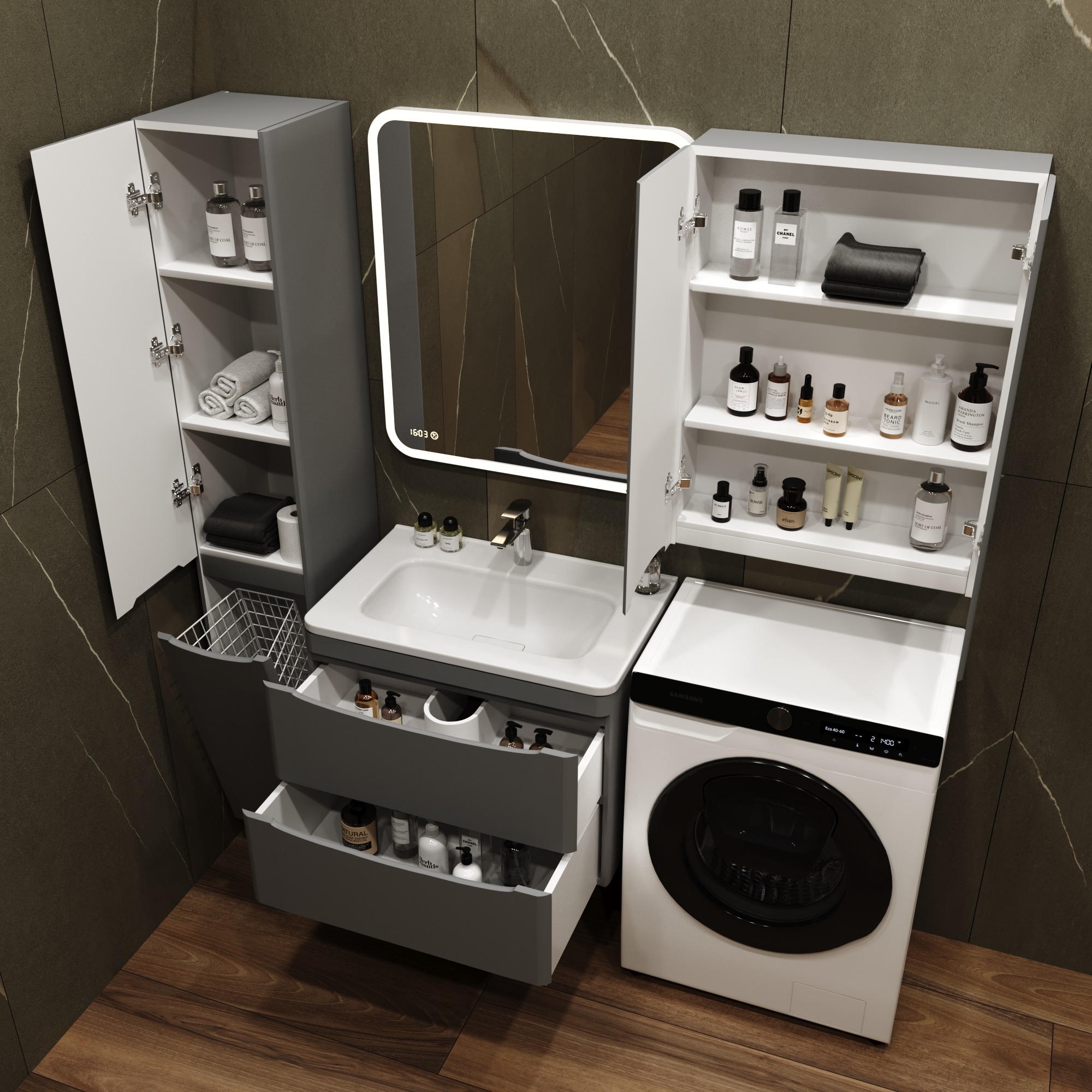 Тумба подвесная "Бергамо мини 70" (2 ящ.) Люкс антискрейтч серый, PLUS