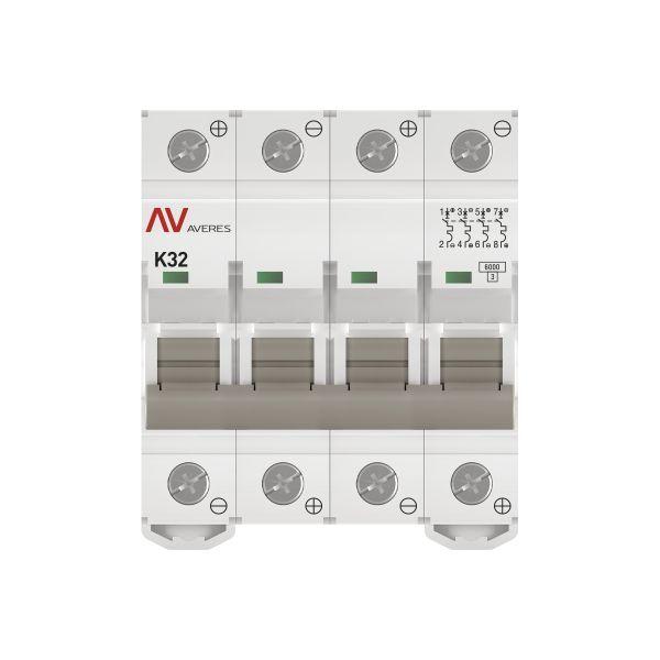 Выключатель автоматический модульный 4п K 32А 6кА AV-6 DC AVERES EKF mcb6-DC-4-32K-av