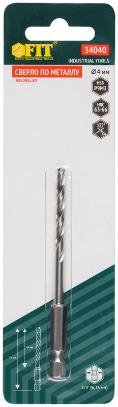 Сверло HSS по металлуполированное U-хвостовик под биту инд. упаковка 4.0мм FIT 34040