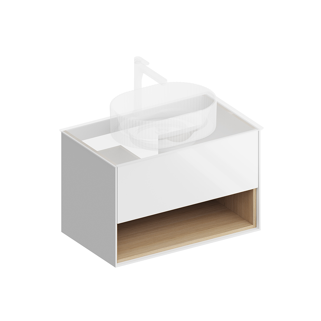 Тумба PLAZA Modern подвесная 80, 1 ящик + полка, белая глянцевая