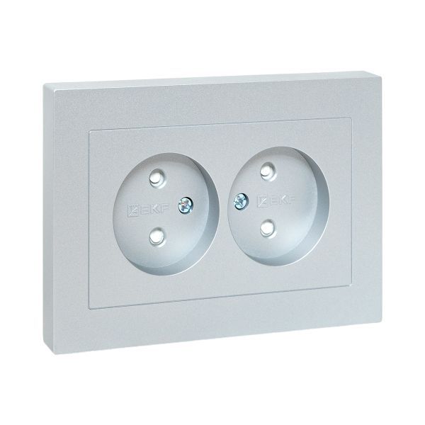 Розетка 2-м СП Эпика 16А без заземл. защ. шторки с рамкой механизм алюм. EKF UP1-SOA-201