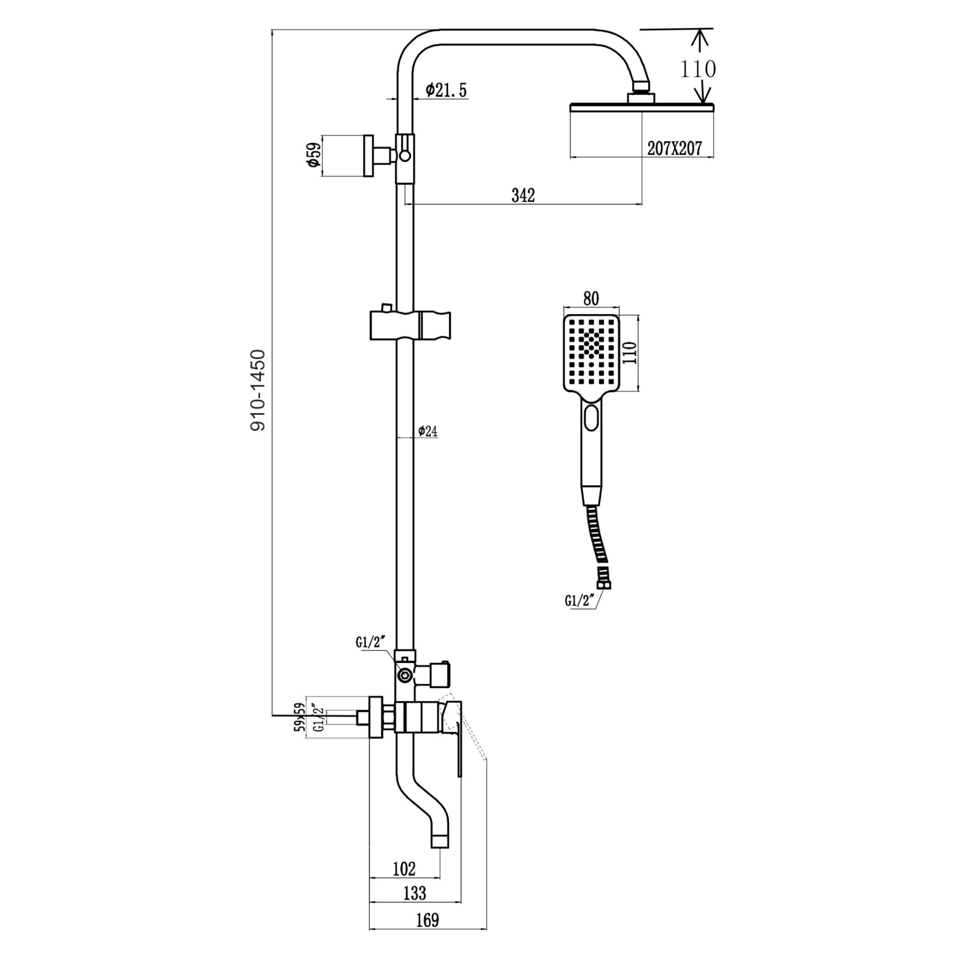 Душевая система Savol S-602242, хром