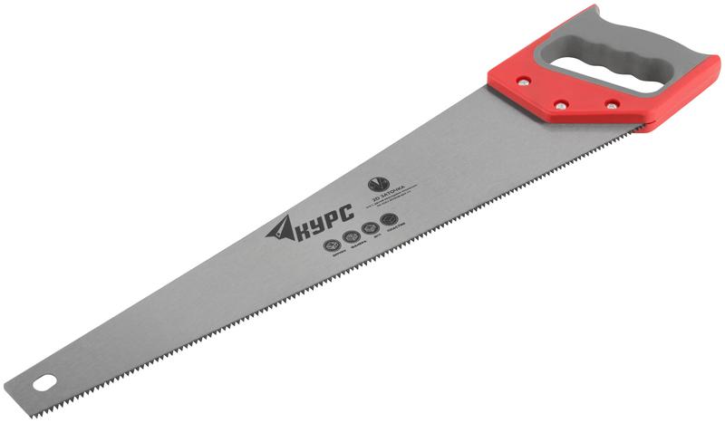 Ножовка по дереву 500мм средний каленый зуб 7 ТPI 2D заточка пластик. прорезиненная ручка КУРС 40318