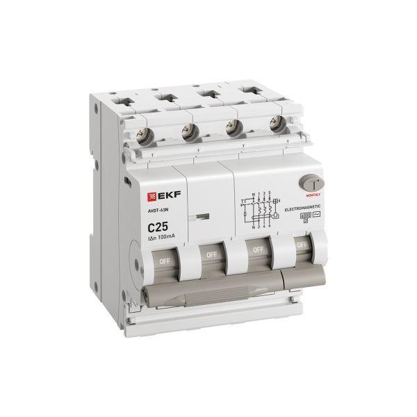 Выключатель автоматический дифференциального тока 4п (3P+N) C 25А 100мА тип A 6кА АВДТ-63N электромеханич. PROxima EKF D63N46MA25C100
