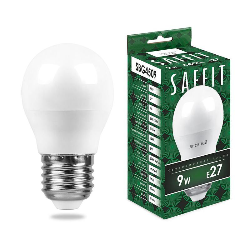 Лампа светодиодная 9Вт 230В E27 6400К G45 SBG4509 SAFFIT 55126